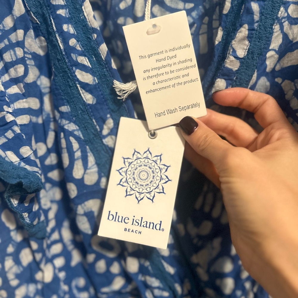 Blue Island NWT Blue & White Floral Midi Dress | Ruffle Sleeve Cotton Dress | S - Picture 5 of 8